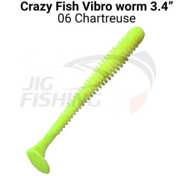 Мягкие приманки Crazy Fish Vibro Worm Floating 3.4&quot; #06 Chartreuse