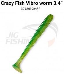 Мягкие приманки Crazy Fish Vibro Worm Floating 3.4&quot; #7d Lime Chart