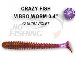 Мягкие приманки Crazy Fish Vibro Worm Floating 3.4&quot; #12 Ultraviolet
