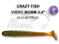 Мягкие приманки Crazy Fish Vibro Worm Floating 3.4&quot; #14 UV Motor Oil