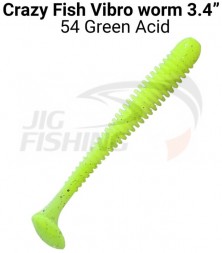 Мягкие приманки Crazy Fish Vibro Worm Floating 3.4&quot; #54 Green Acid