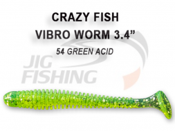 Мягкие приманки Crazy Fish Vibro Worm Floating 3.4&quot; #54 Green Acid