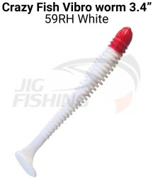 Мягкие приманки Crazy Fish Vibro Worm Floating 3.4&quot; #59 RH White Red Head