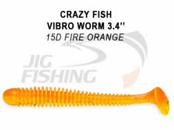 Мягкие приманки Crazy Fish Vibro Worm Floating 3.4&quot; #15D Fire Orange