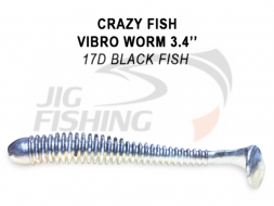 Мягкие приманки Crazy Fish Vibro Worm Floating 3.4&quot; #17D Black Fish