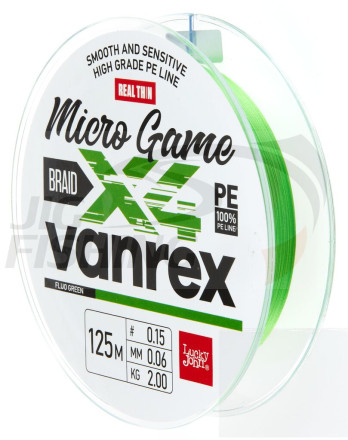 Шнур Lucky John Vanrex X4 Braid Micro Game 125m Fluo Green #0.6 0.12mm 5.10kg