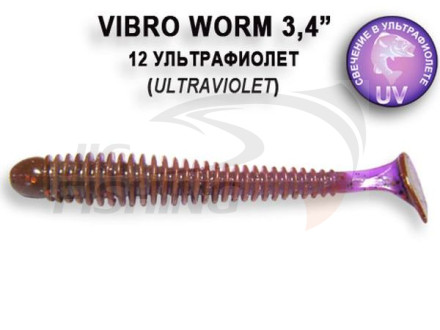 Мягкие приманки Crazy Fish Vibro Worm 3.4&quot; 12 Ultraviolet