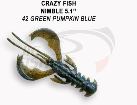 Мягкие приманки Crazy Fish  Nimble 5&quot; #42 Green Pumpkin Blue