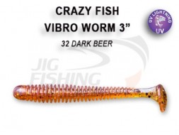 Мягкие приманки Crazy Fish Vibro Worm 3&quot; #32 Dark Beer