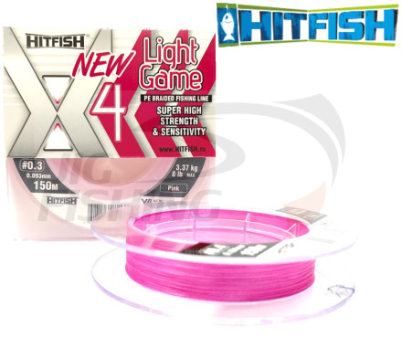 Шнур плетеный HitFish Lite Game X4 PE 150m Pink #0.4 0.104mm 4.43kg