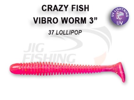 Мягкие приманки Crazy Fish Vibro Worm 3&quot; #37 Lolipop