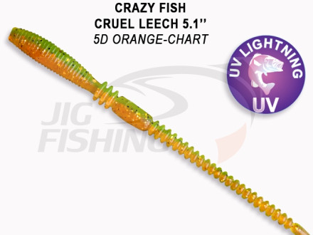 Мягкие приманки Crazy Fish  Cruel Leech 5.1&quot; #5D Orange Chartreuse