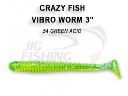 Мягкие приманки Crazy Fish Vibro Worm 3&quot; #54 Green Acid