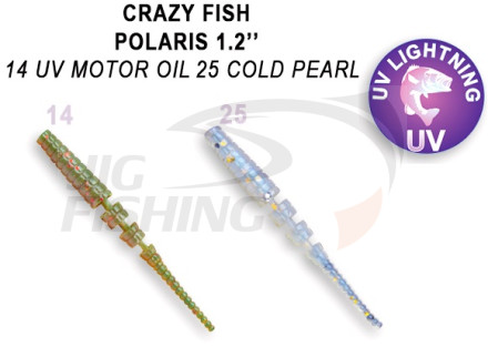 Мягкие приманки Crazy Fish Polaris 1.2&quot; 14 UV Motor Oil 25 Snow Perl