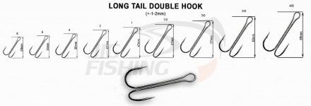 Двойной крючок Crazy Fish Long Tail Double Hook #1/0 (3шт/уп)