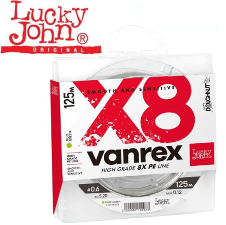 Шнур плетеный Lucky John Vanrex X8 Braid Fluo 125m Green #0.8 0.14mm 6.3krg