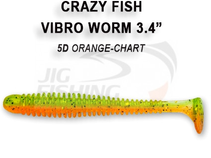 Мягкие приманки Crazy Fish Vibro Worm 3.4&quot;  5D Orange Chart