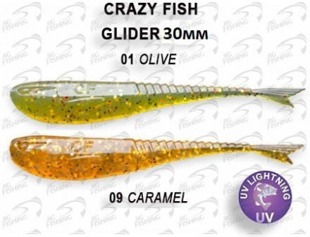 Мягкие приманки Crazy Fish Glider 1.2&quot; #01 Olive #09 Caramel