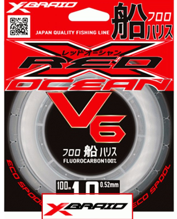 Флюорокарбон YGK X-Braid Red Ocean V6 Fluorocarbon 100m #1.75 0.220mm