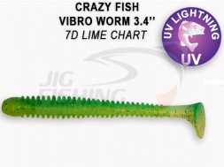 Мягкие приманки Crazy Fish Vibro Worm 3.4&quot; 7D Lime Chart