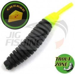 Мягкие приманки Trout Zone Ribber Pupa 2.3&quot; Black/Chartreuse Cheese