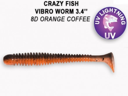 Мягкие приманки Crazy Fish Vibro Worm 3.4&quot; 8D Orange Coffee