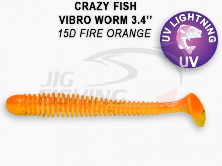 Мягкие приманки Crazy Fish Vibro Worm 3.4&quot; 15D Fire Orange