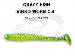 Мягкие приманки Crazy Fish Vibro Worm 3.4&quot;  54 Green Acid