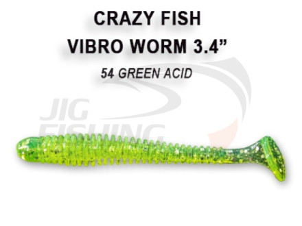 Мягкие приманки Crazy Fish Vibro Worm 3.4&quot;  54 Green Acid