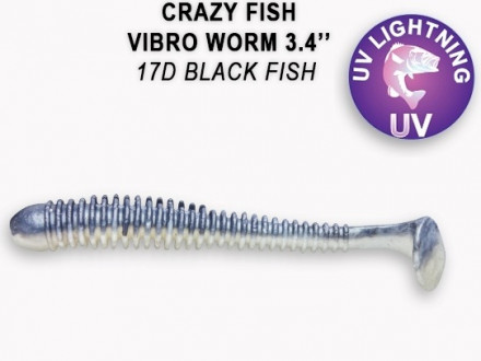 Мягкие приманки Crazy Fish Vibro Worm 3.4&quot; 17D Black Fish