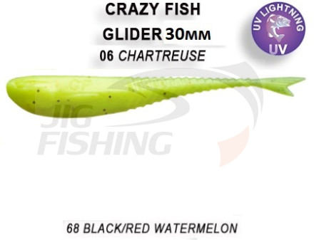 Мягкие приманки Crazy Fish Glider 1.2&quot; #06 Chartreuse #68 Black/Red Watermelon