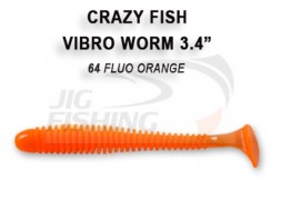 Мягкие приманки Crazy Fish Vibro Worm 3.4&quot;  64 Fluo Orange