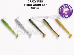 Мягкие приманки Crazy Fish Vibro Worm 3.4&quot; Mix 57