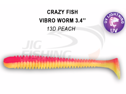 Мягкие приманки Crazy Fish Vibro Worm 3.4&quot; 13D Peach