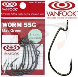 Крючки офсетные Vanfook Worm- 55G Mat Green #4/0 (5шт/уп)