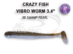 Мягкие приманки Crazy Fish Vibro Worm 3.4&quot;  3D Swamp Pearl