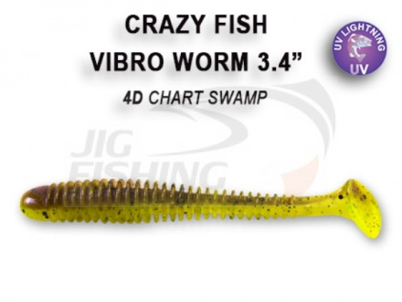 Мягкие приманки Crazy Fish Vibro Worm 3.4&quot;  4D Chart Swamp