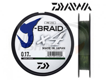 Шнур Daiwa J-Braid X4 135m Dark Green #1.5 0.17mm 8.4kg