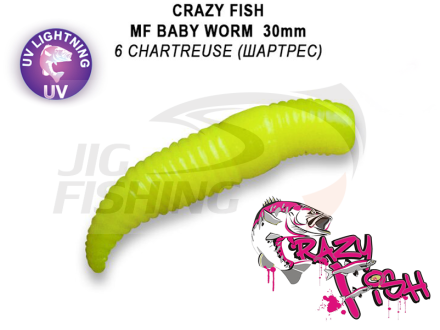 Мягкие приманки Crazy Fish MF Baby Worm Floating 1.2&quot; #06 Chartreuse (Squid+Shrimp)