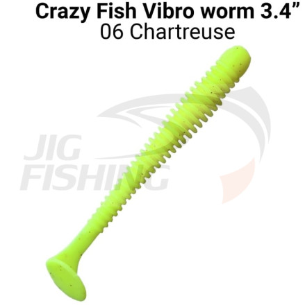 Мягкие приманки Crazy Fish Vibro Worm Floating 3.4&quot; #06 Chartreuse