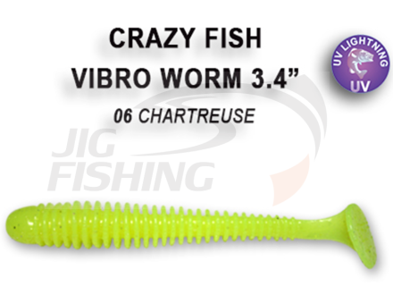 Мягкие приманки Crazy Fish Vibro Worm Floating 3.4&quot; #06 Chartreuse