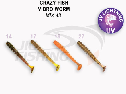 Мягкие приманки Crazy Fish Vibro Worm 2&quot; Mix 43