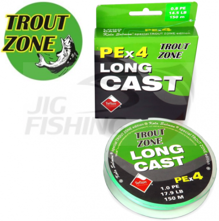 Шнур Trout Zone Long Cast X4 150m Fluo Green #0.8 0.148mm 14lb