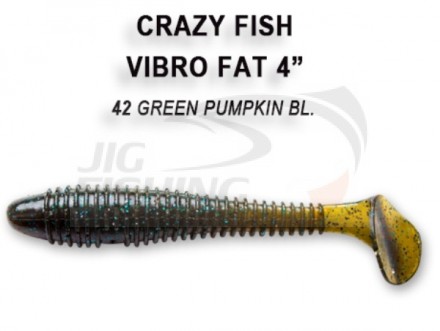 Мягкие приманки Crazy Fish Vibro Fat 4&quot; 42 Green Pumpkin BL