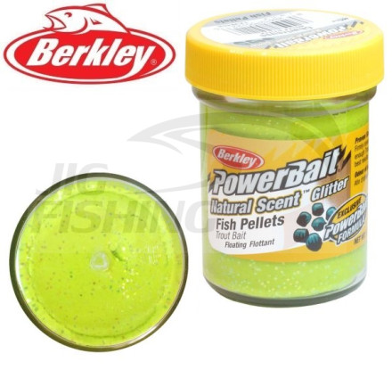 Паста форелевая Berkley Natural Scent Trout Bait 50gr Chartreuse Glitter Pellets