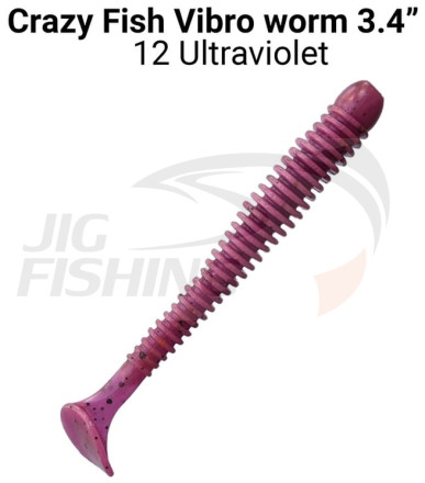 Мягкие приманки Crazy Fish Vibro Worm Floating 3.4&quot; #12 Ultraviolet