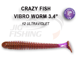 Мягкие приманки Crazy Fish Vibro Worm Floating 3.4&quot; #12 Ultraviolet