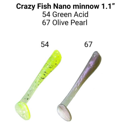 Мягкие приманки Crazy Fish Nano Minnow 1.1&quot;  #54 Green Acid #67 Olive Pearl