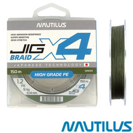 Шнур Nautilus X4 Jig Braid Green 150m #4 0.26мм 22.6кг
