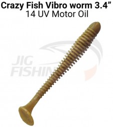 Мягкие приманки Crazy Fish Vibro Worm Floating 3.4&quot; #14 UV Motor Oil